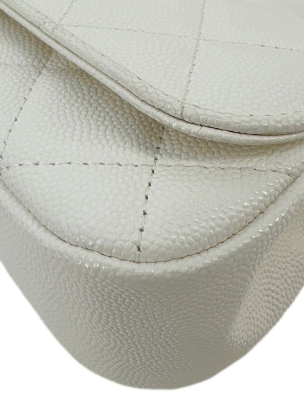 Chanel CC Frame Flap Quilted Caviar Leather Crossbody Bag White - Picture 7 of 11